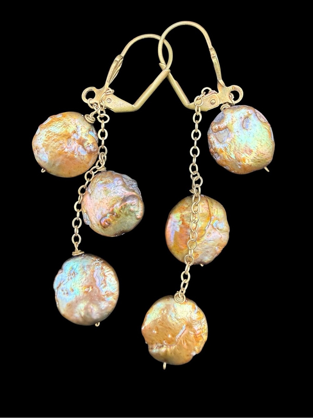 Vintage Gold-Tone Iridescent Pearl Drop Earrings - Women Jewelry